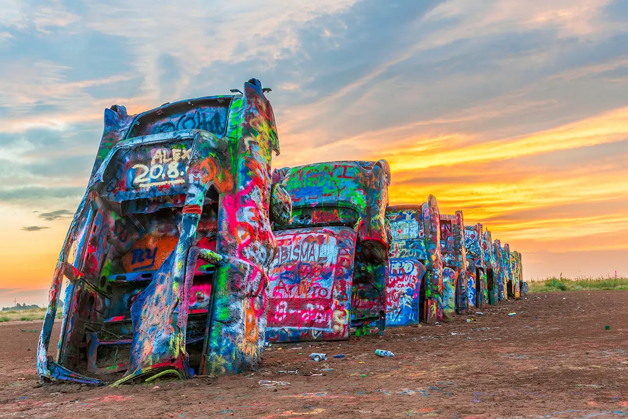Cadillac Ranch: Where Automotive History Meets Vibrant Street Art. A Symbol of Creativity and Americana on Route 66. | Source: routemagazine.us