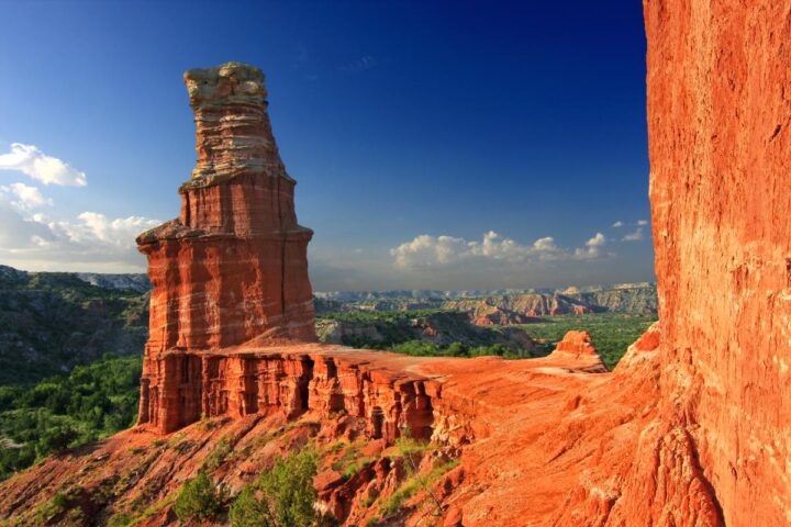 Texas Bike trails in Texas at Palo Duro Canyon under a clear blue sky.
