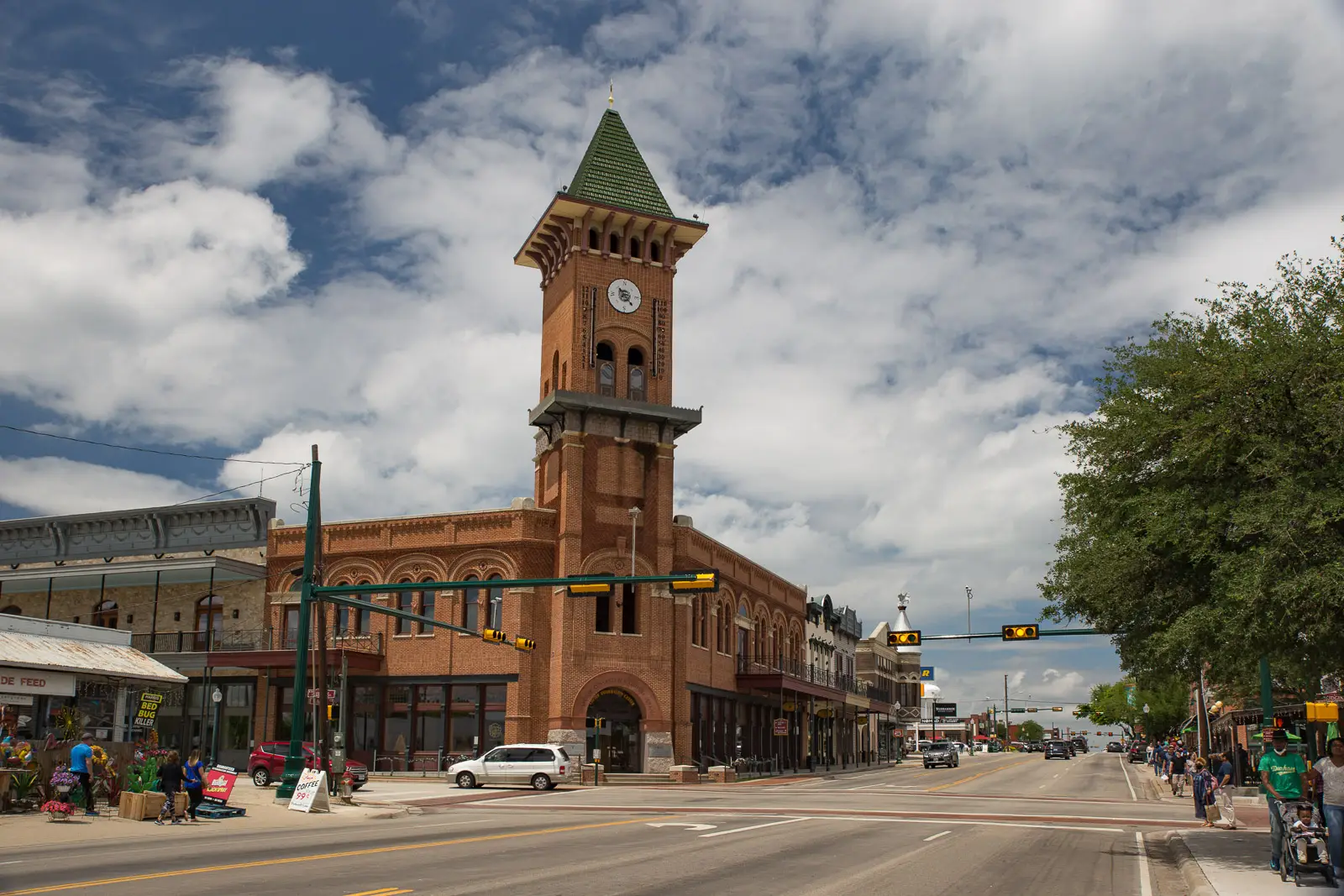 Historic downtown Grapevine Texas during Christmas, one of the most Christmasy towns in Texas featured in this holiday travel guide.