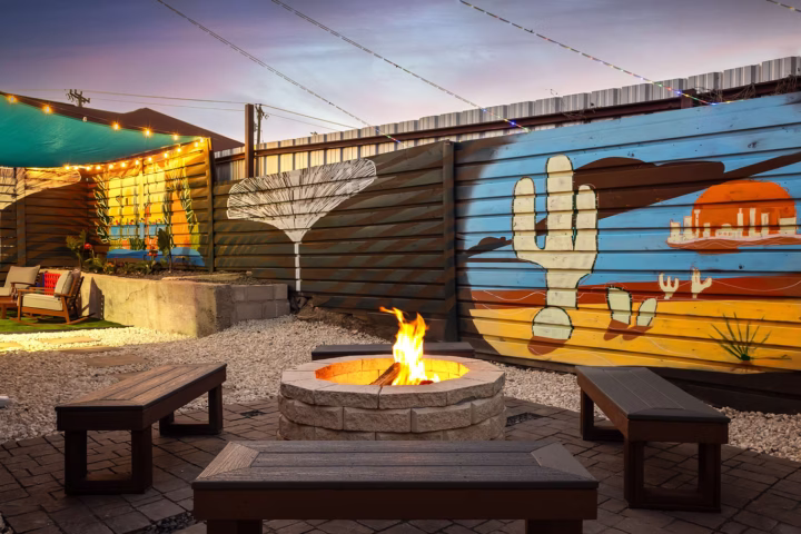 An entire backyard designed for hanging out.