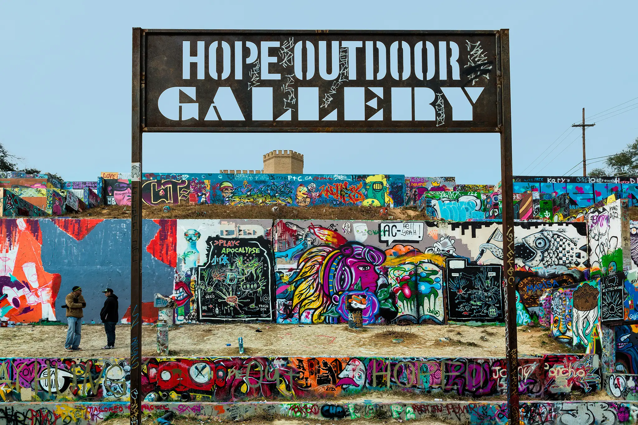 HOPE Outdoor Gallery covered in street art, illustrating how Austin has changed in the last decade through evolving art spaces and urban development.