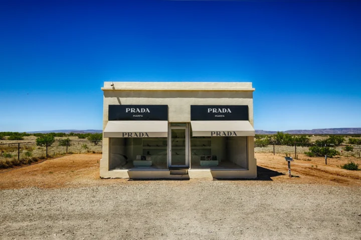 Prada Marfa art installation in the Texas desert, a famous roadside attraction that makes travelers wonder if Marfa is worth visiting.