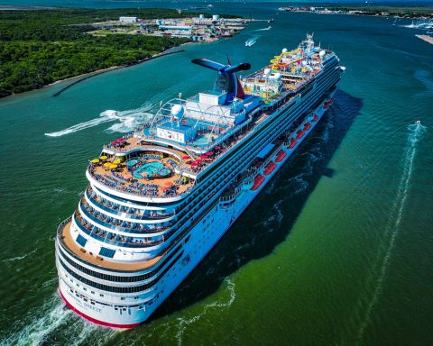 A cruise ship on the water at Galveston