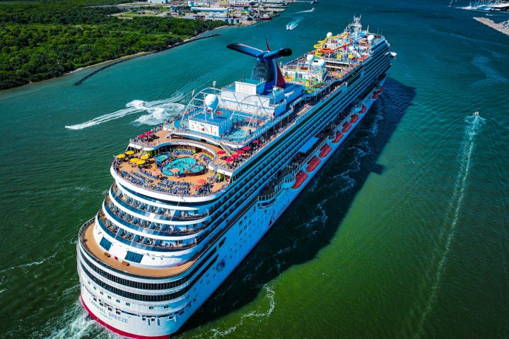 A cruise ship on the water at Galveston