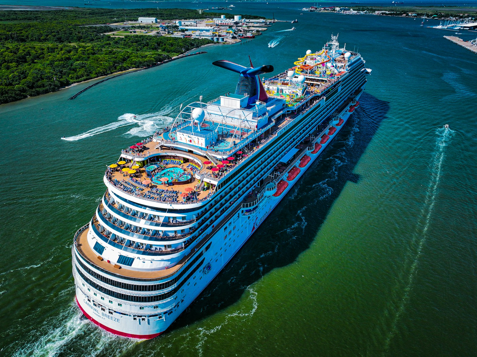 A cruise ship on the water at Galveston