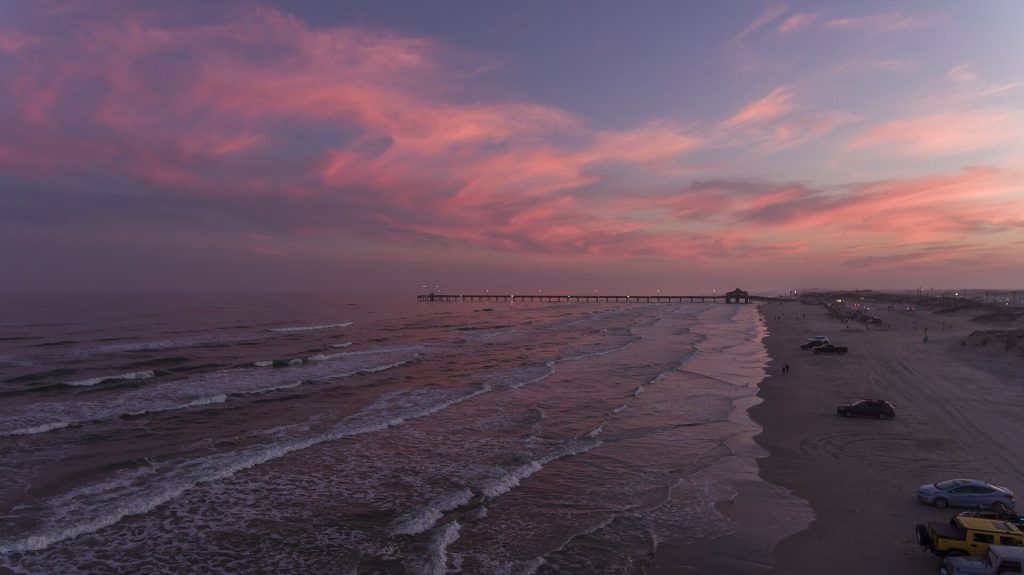 An aerial view of the beach on South Padre Island