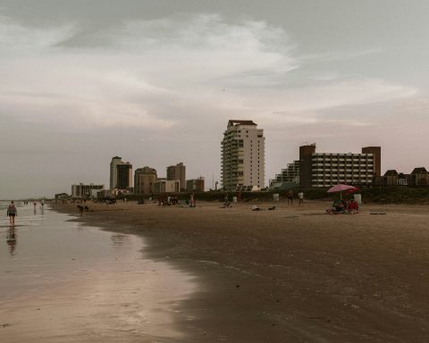 Beachgoers on the sand at South Padre Island