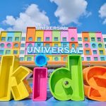 Colorful Universal Kids Resort Hotel and Kids sign at the park entrance in Frisco, Texas